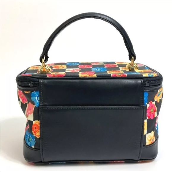 GIANNI VERSACE Medusa Vanity Bag Floral Checker Nylon & Leather Vintage RARE - Picture 2 of 10